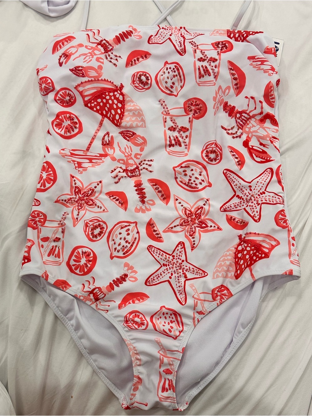 Size Large One-Piece Swimsuit with Coral Beach Print